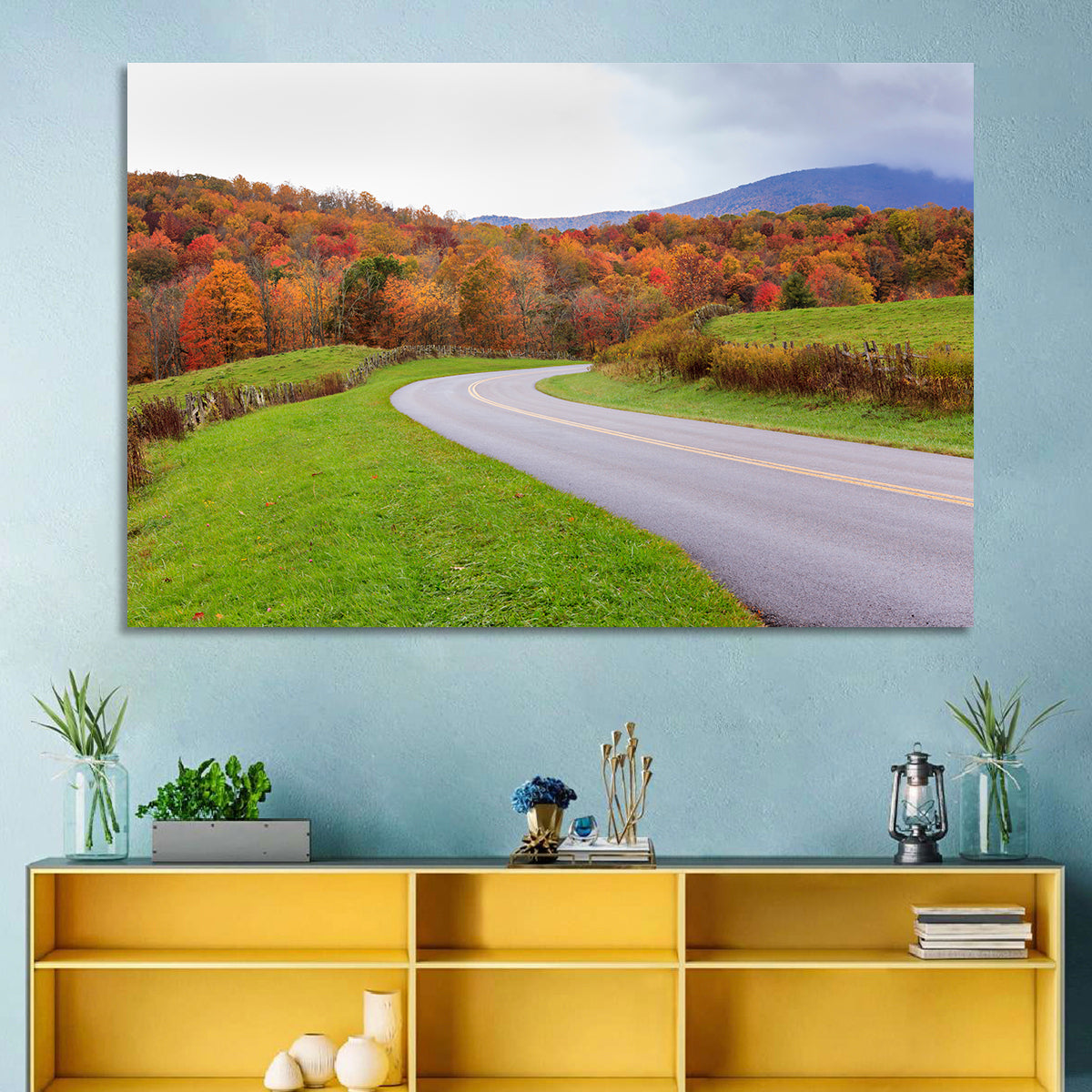 Curving Road Through Autumn Meadow Wall Art