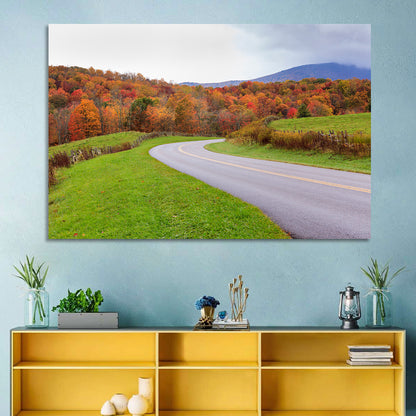 Curving Road Through Autumn Meadow Wall Art