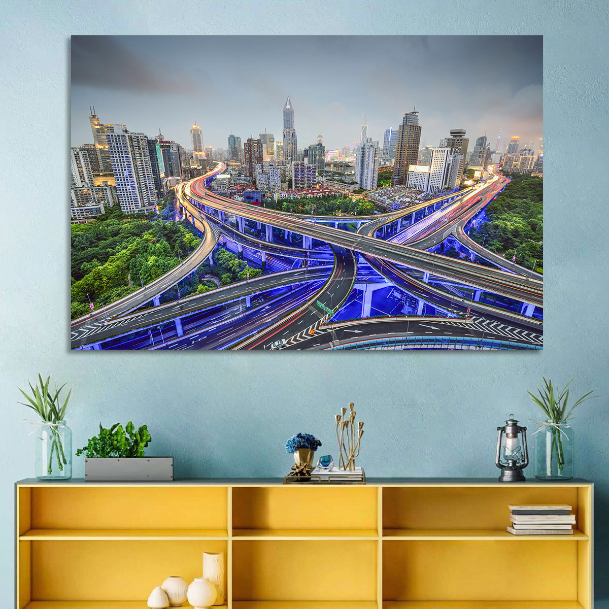 Shanghai Dusk Interchange Cityscape Wall Art
