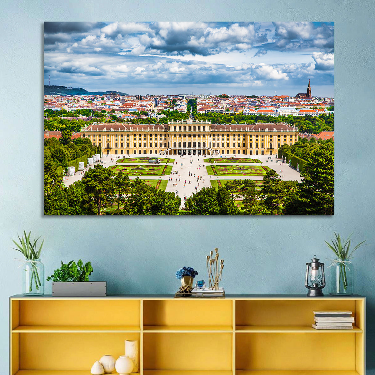 Schönbrunn Palace and Great Parterre Gardens Wall Art in a room, landscape