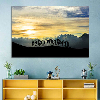 Golden Team Silhouettes at Sunset Wall Art
