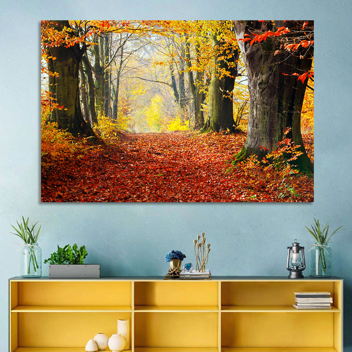 Misty Autumn Forest Path Wall Art