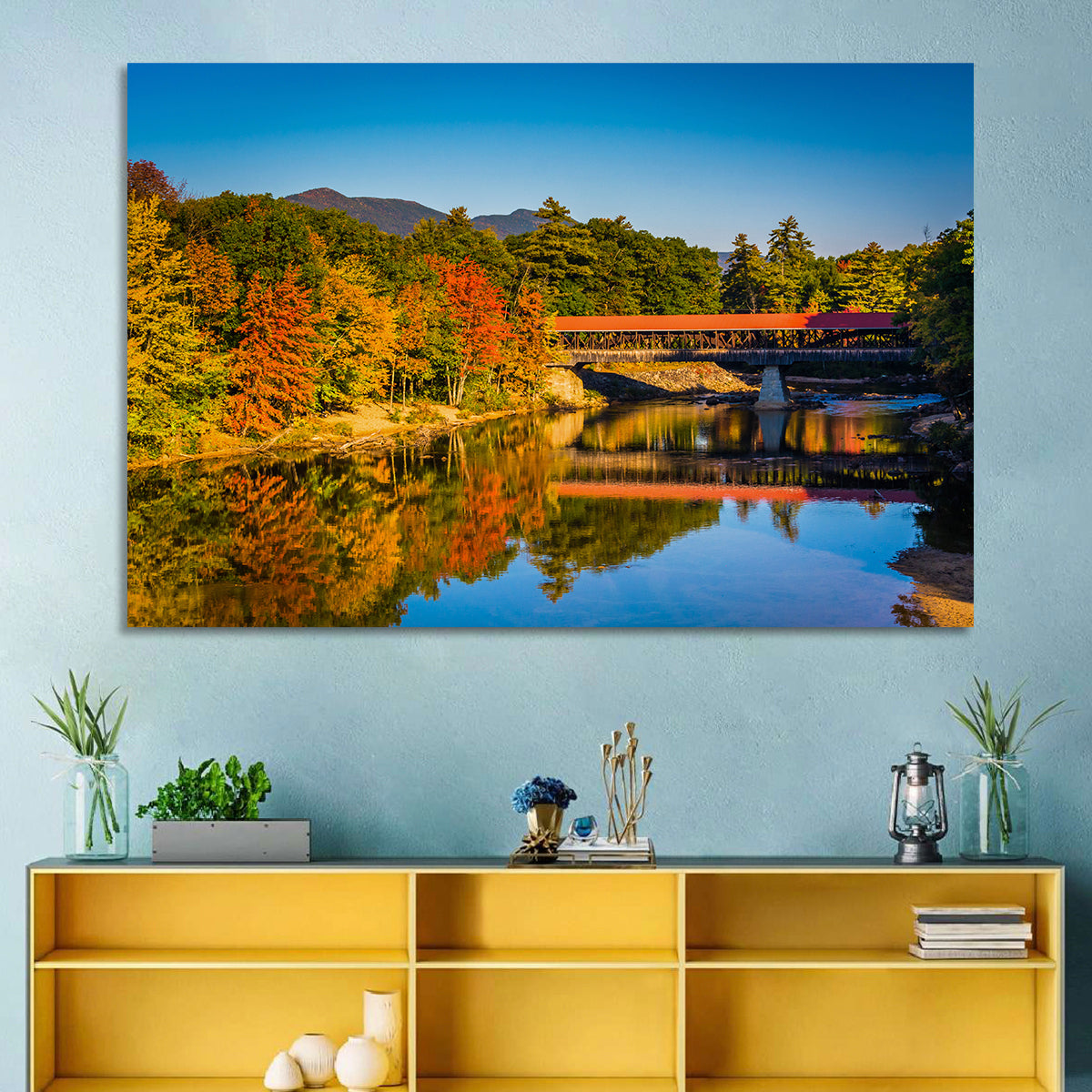Albany Covered Bridge on Saco River Wall Art in a room, landscape