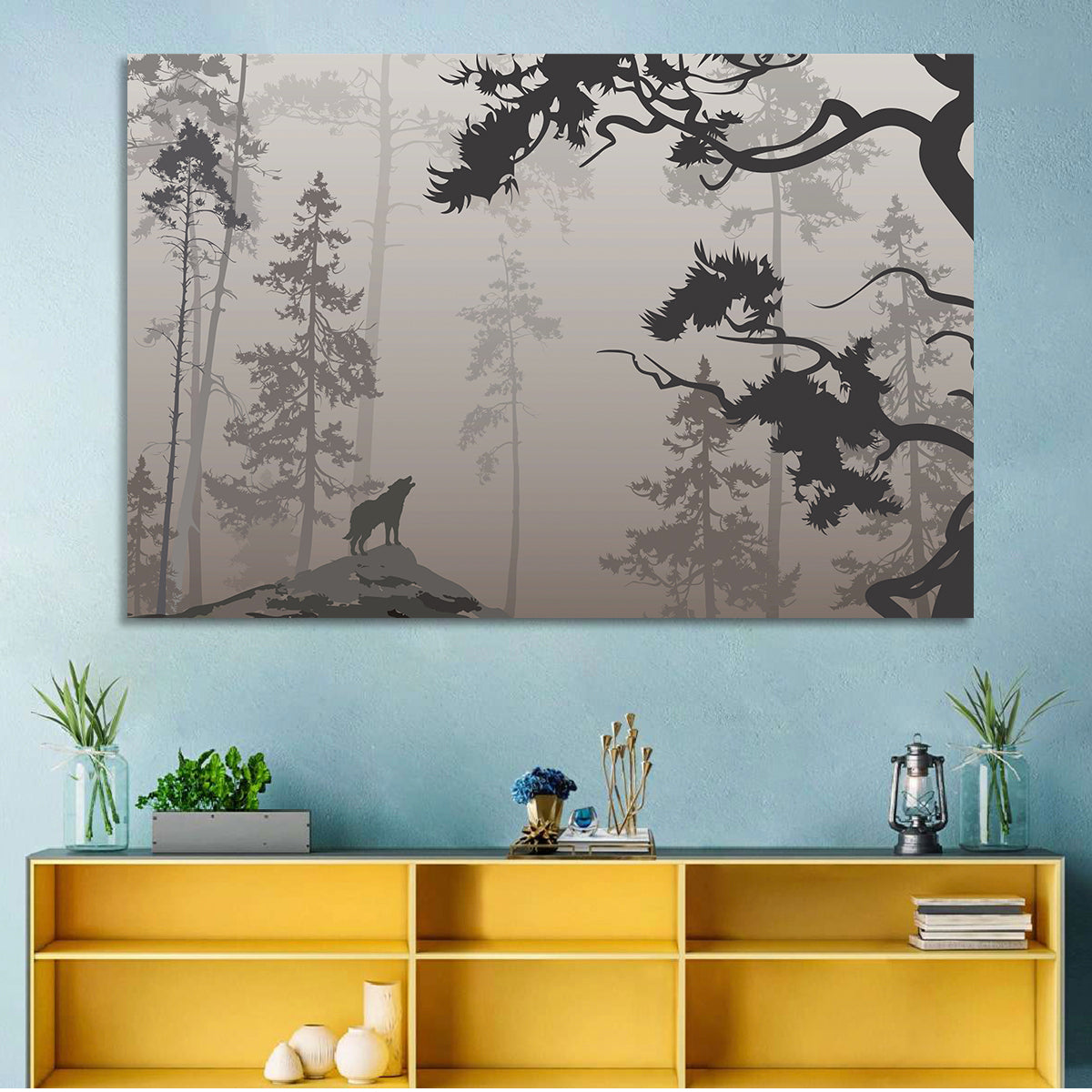 Howling Wolf in Misty Forest Wall Art