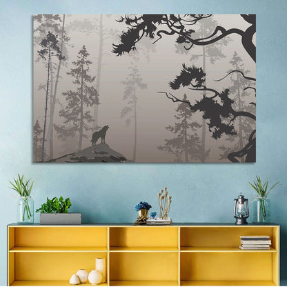 Howling Wolf in Misty Forest Wall Art
