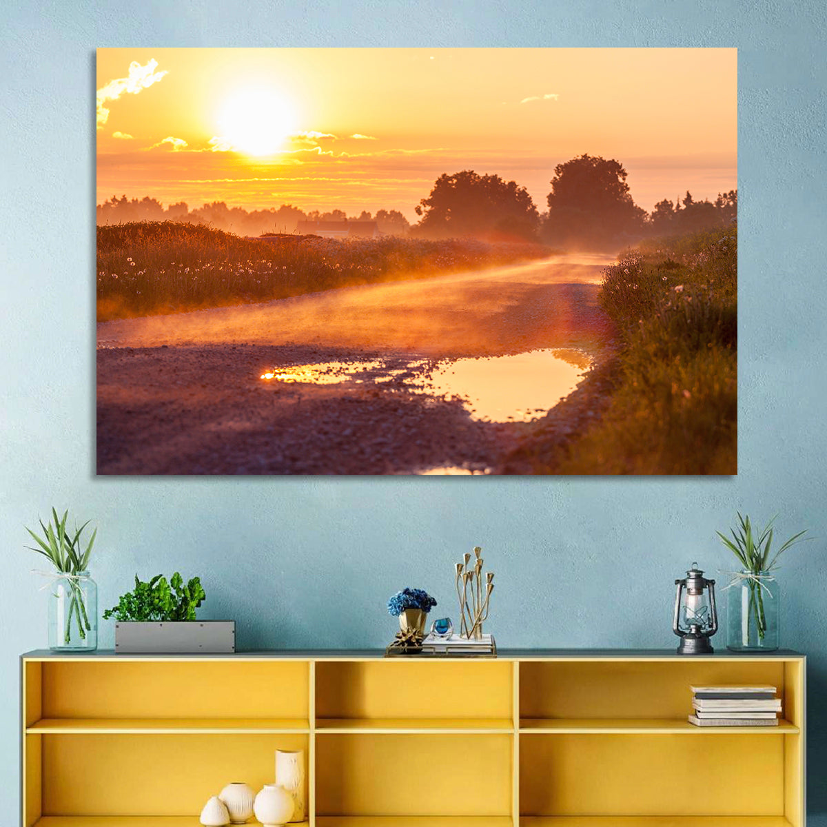 Dirt Road at Golden Hour Wall Art in a room, landscape