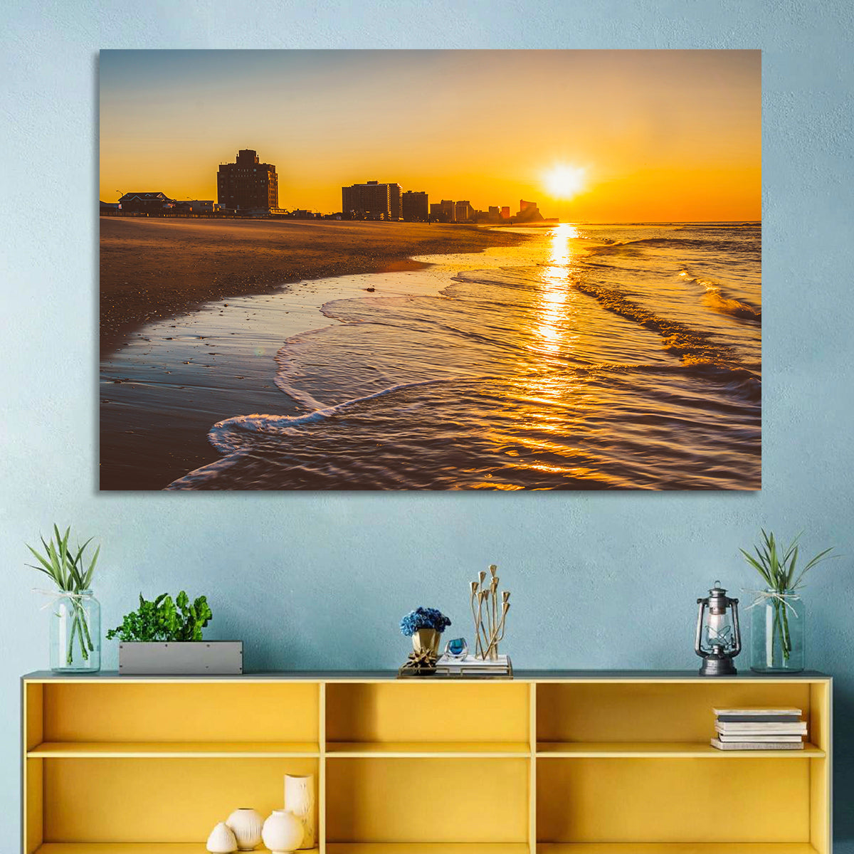 Ventnor Beach Sunrise Reflection Wall Art in a room, landscape