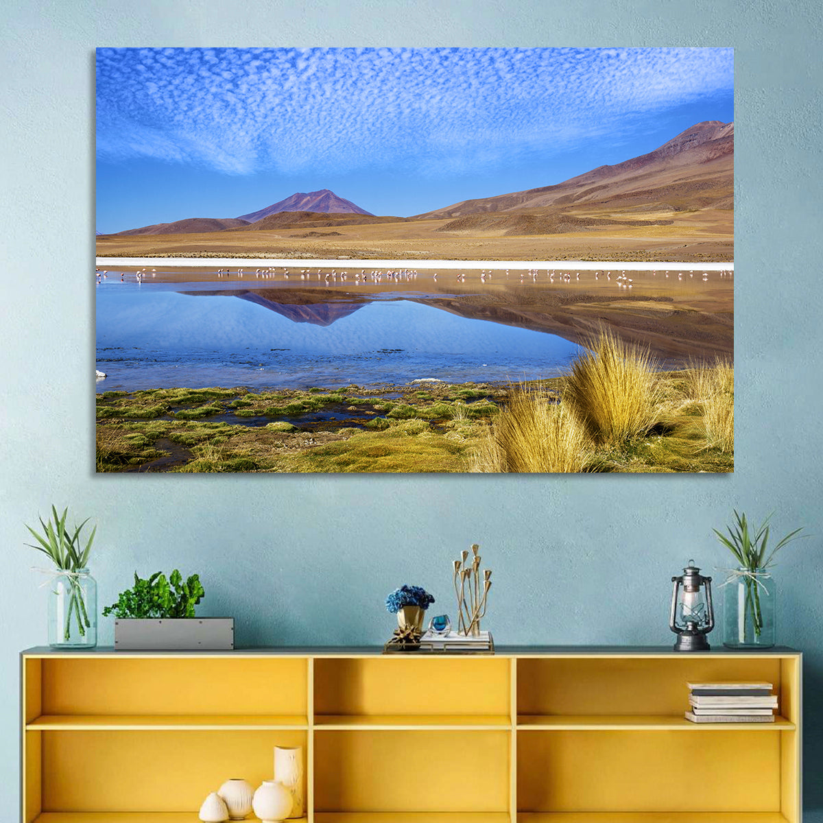 Red Lagoon Flamingo Reflection Wall Art