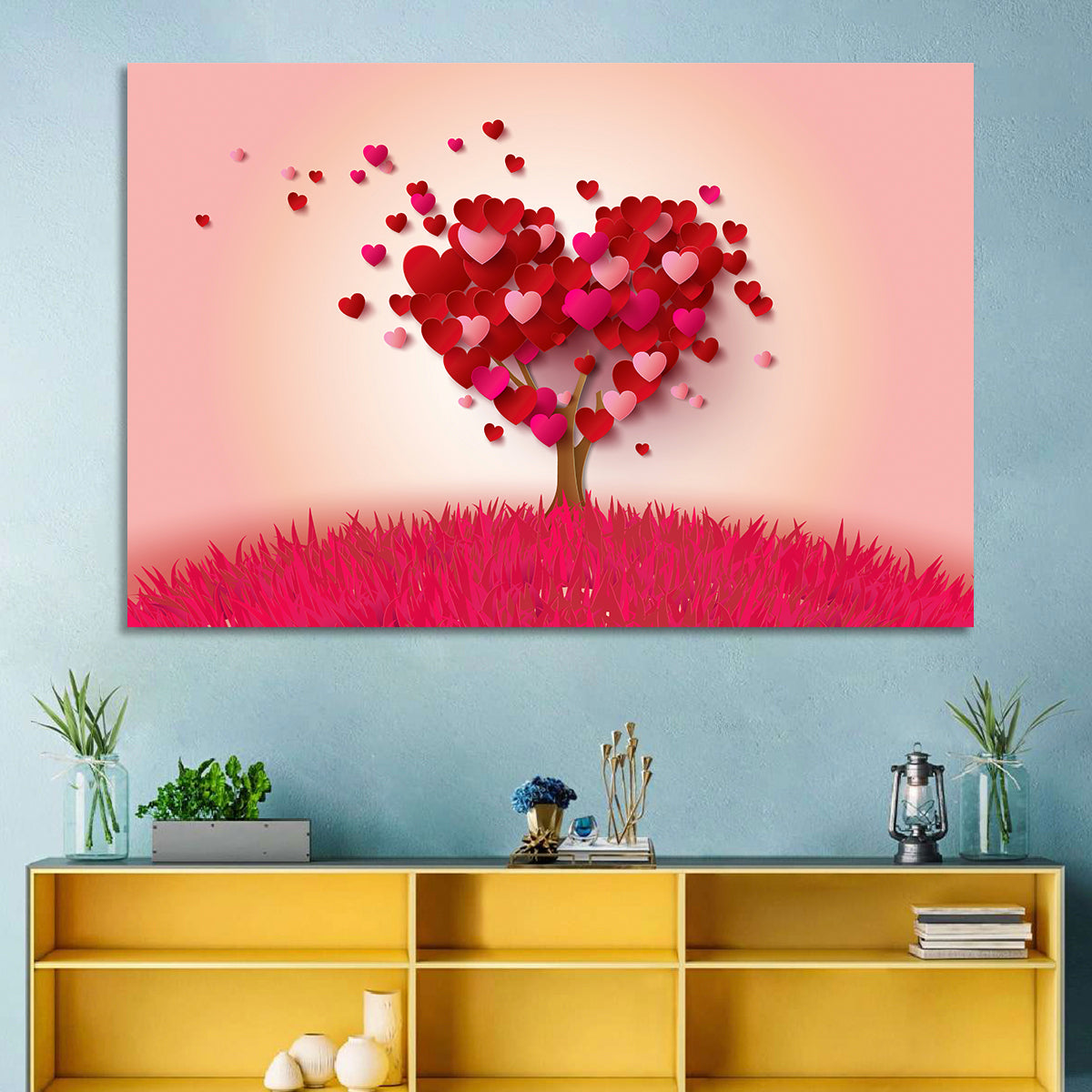 Whimsical Heart Tree Illustration Wall Art