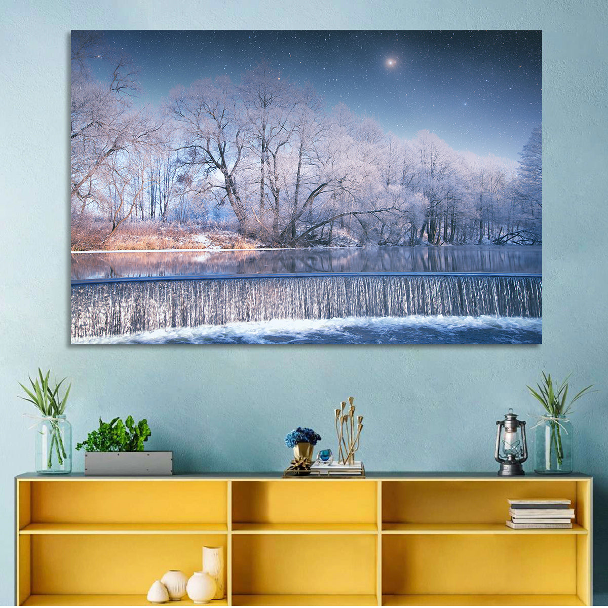Starlit Winter Waterfall Wall Art