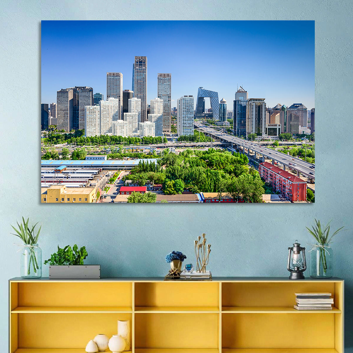 Beijing Cctv Headquarters Skyline Wall Art in a room, landscape