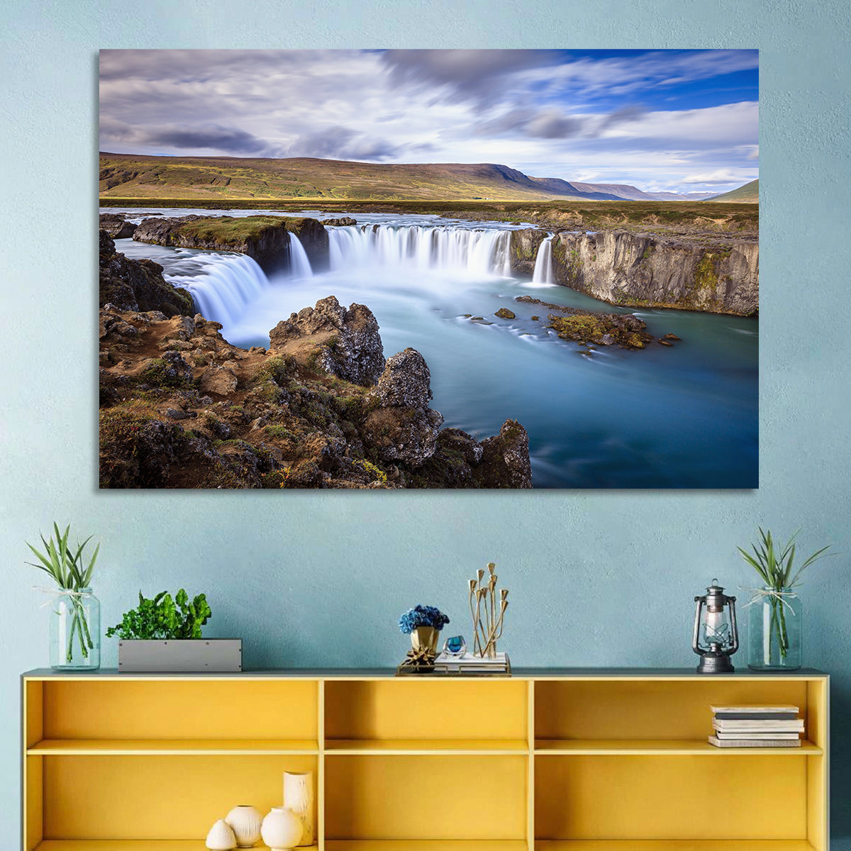 Goðafoss Waterfall, Iceland Wall Art in a room, landscape