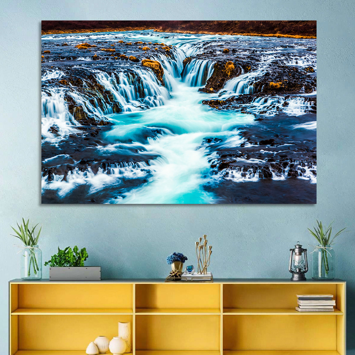 Bruarfoss Multi Tier Waterfall Wall Art in a room, landscape