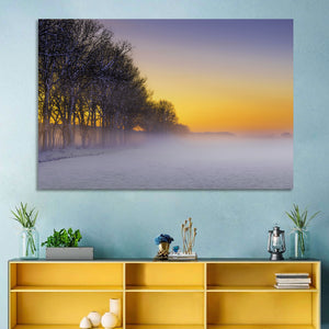 Foggy Winter Sunset Wall Art