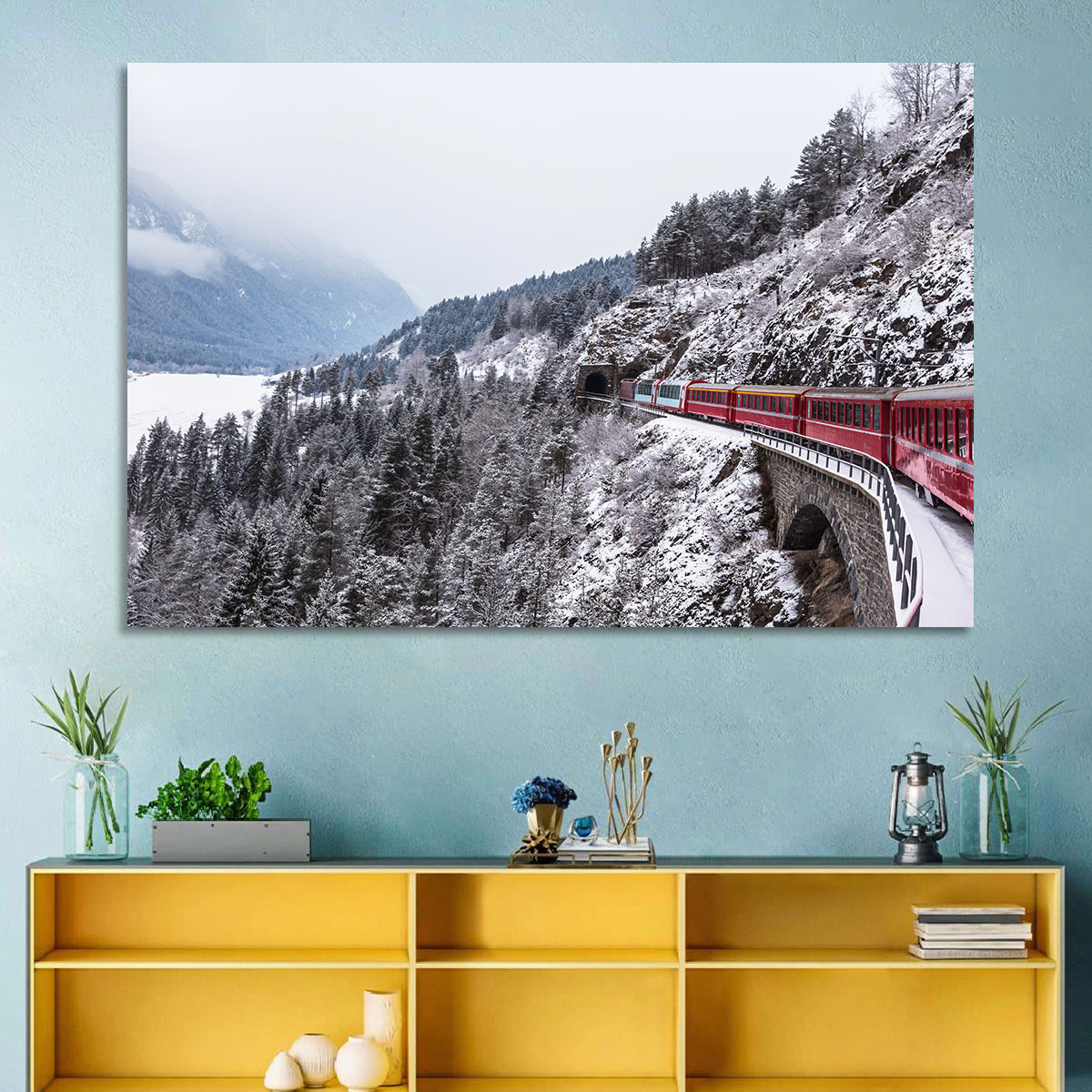 Red Train at Landwasser Viaduct Wall Art