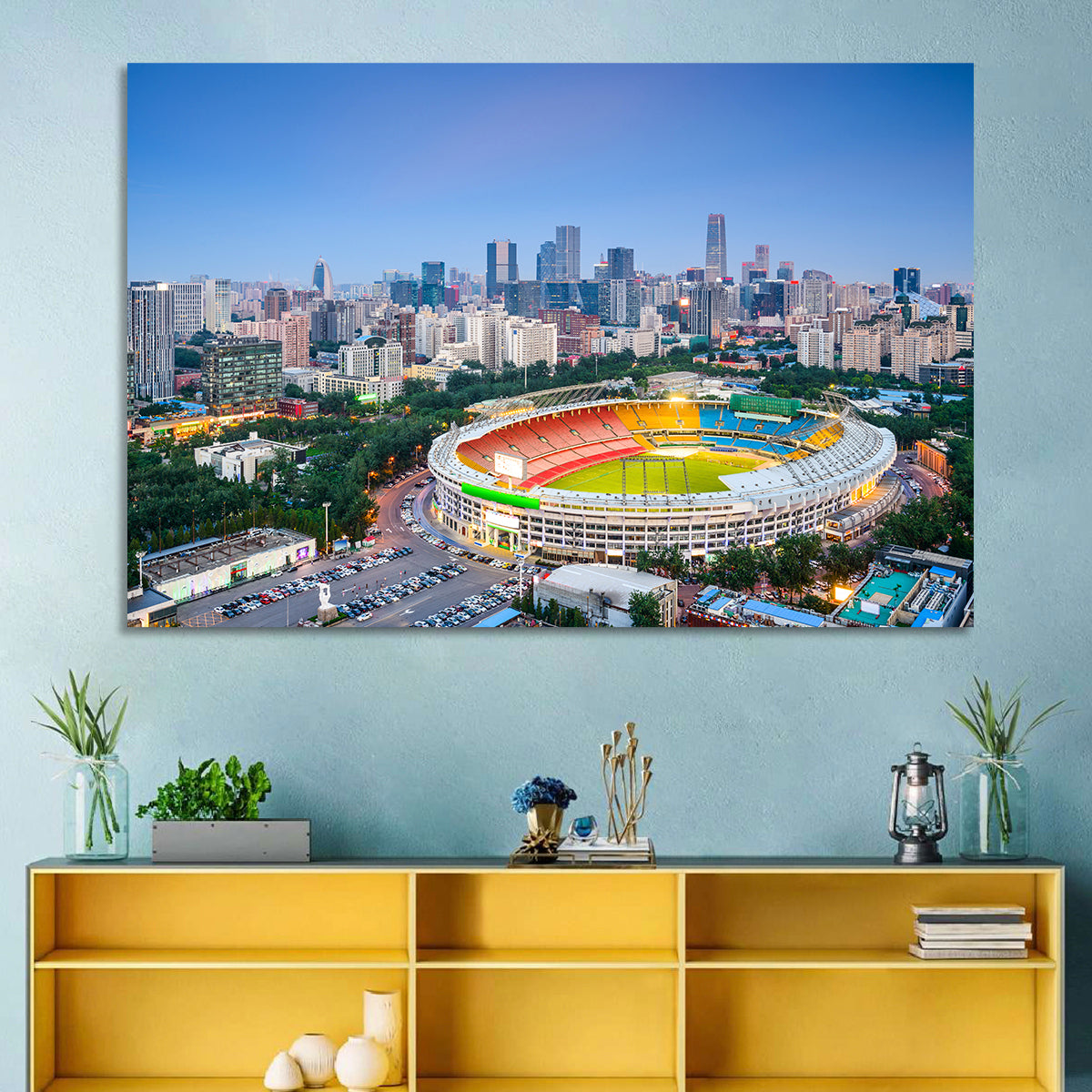 Workers' Stadium at Dusk, Beijing Skyline Wall Art in a room, landscape