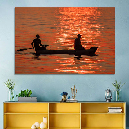 Sunset Canoe Silhouette Wall Art