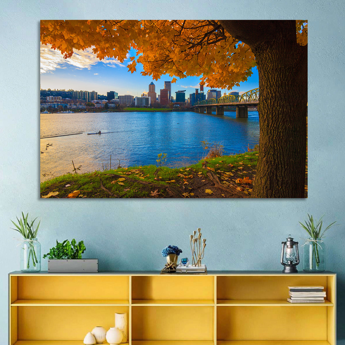 Willamette River at Golden Hour Wall Art in a room, landscape