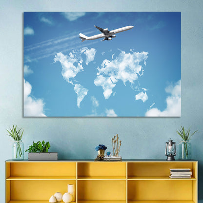 Jet Over Cloud World Map Wall Art