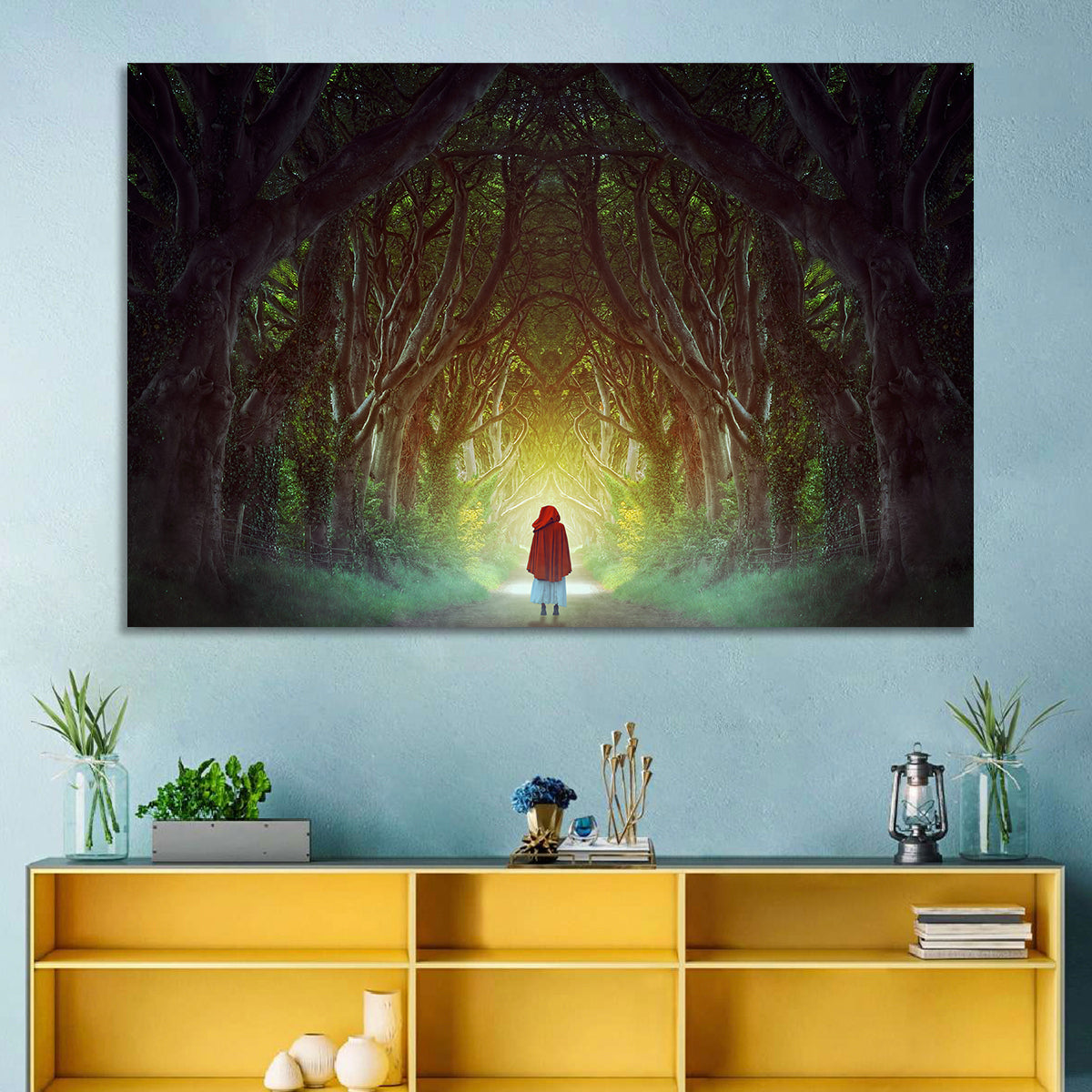 Dark Hedges Pathway Wall Art in a room, landscape