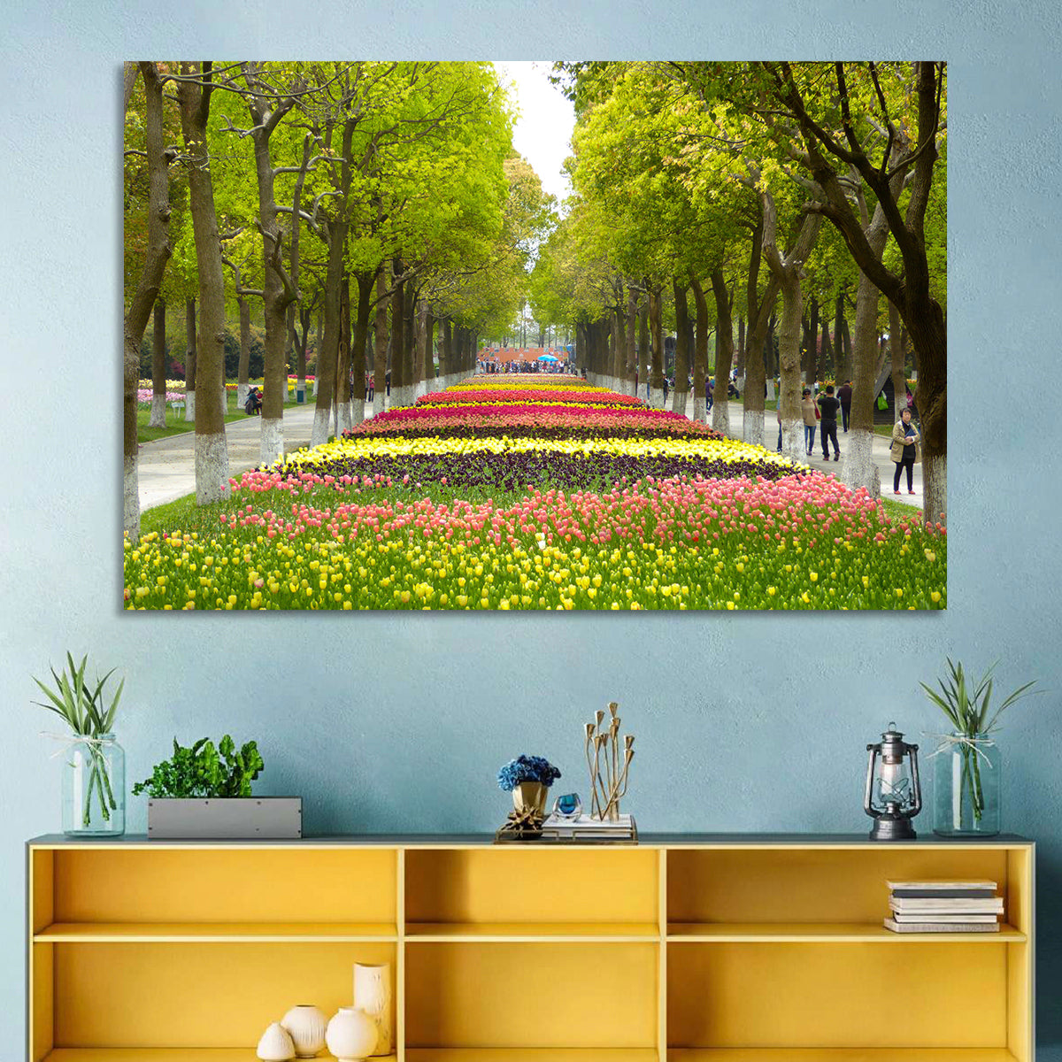 Tree-lined Tulip Garden Path Wall Art