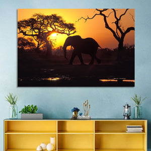 Elephant at Sunset Wall Art