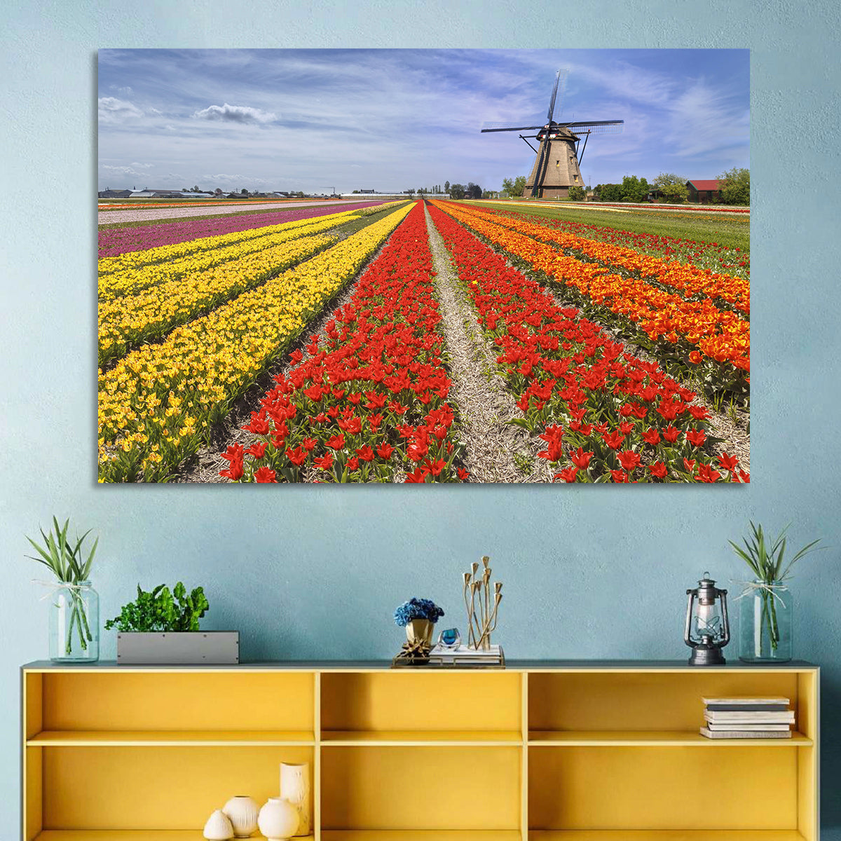 Spring Tulip Fields with Dutch Windmill Wall Art