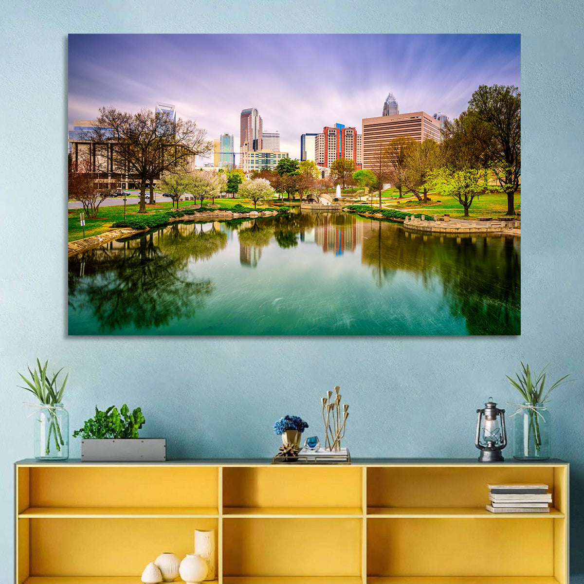 Charlotte Skyline at Marshall Park Wall Art in a room, landscape