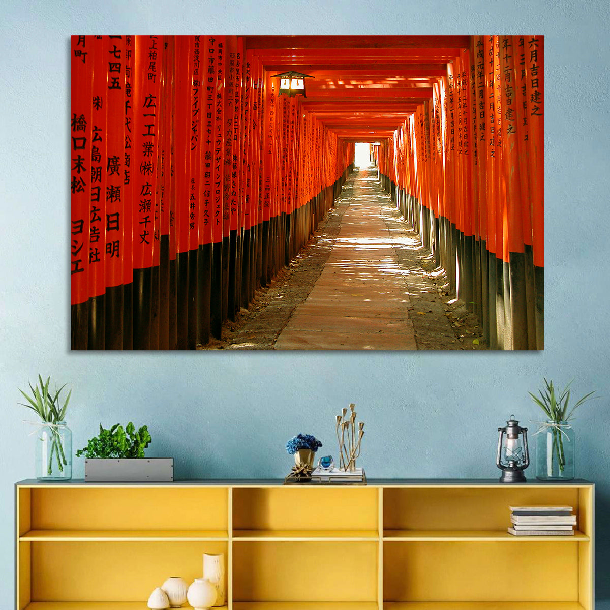 Fushimi Inari Torii Tunnel Wall Art in a room, landscape