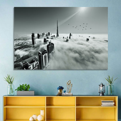 Burj Khalifa Rising Through Morning Fog Wall Art