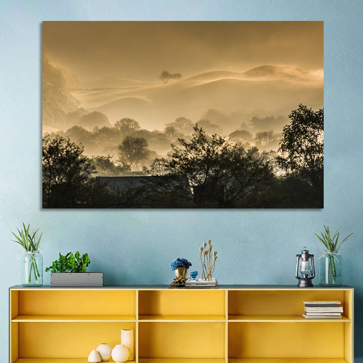 Bronze Morning Mist Over Hills Wall Art