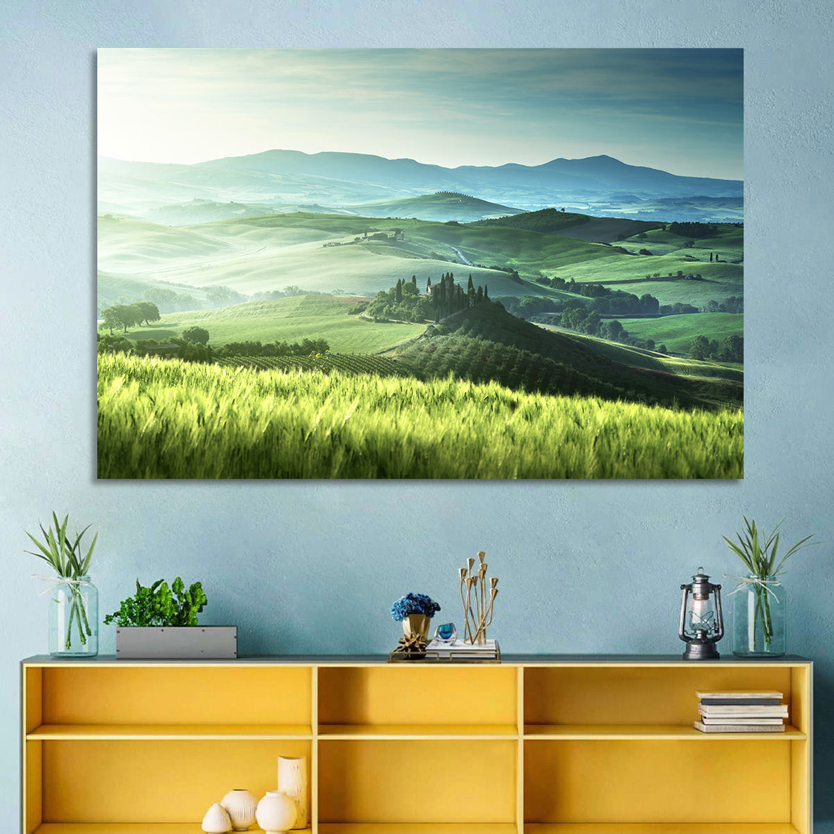Misty Rolling Hills with Cypresses Wall Art