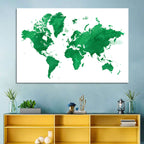 Green Watercolor World Map Wall Art