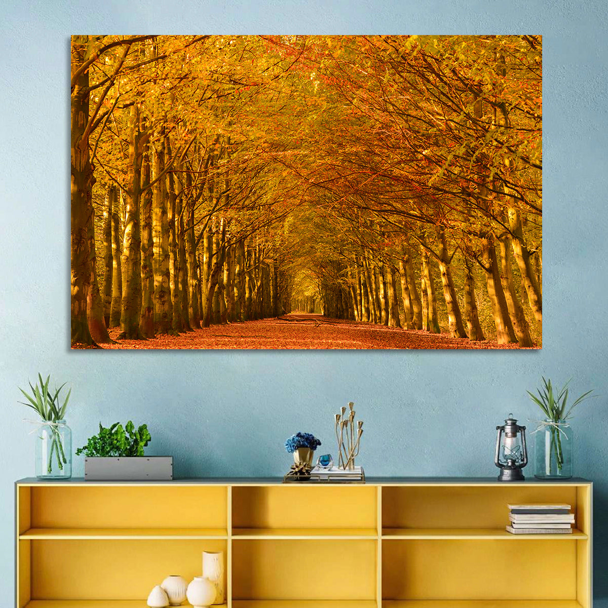 Golden Beech Tree Tunnel in Autumn Wall Art