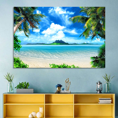 Palm-framed Tropical Island Beach Wall Art