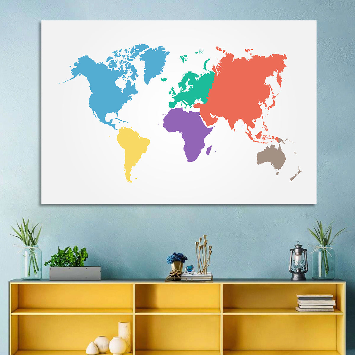 World Continents Map Wall Art