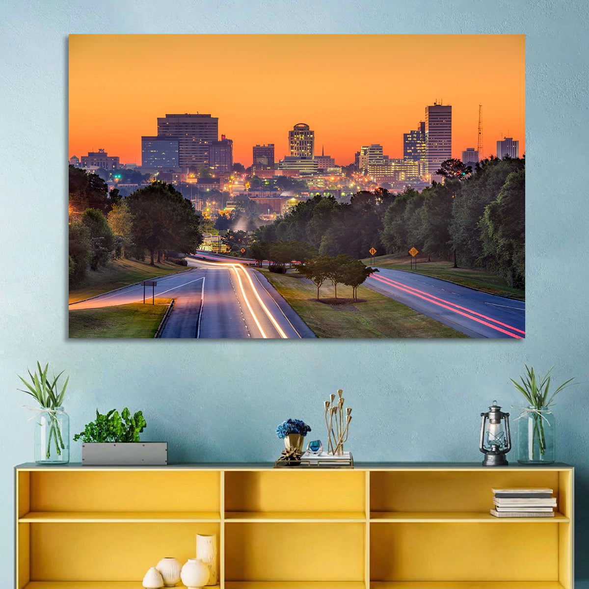 Jackson Downtown Skyline Wall Art in a room, landscape