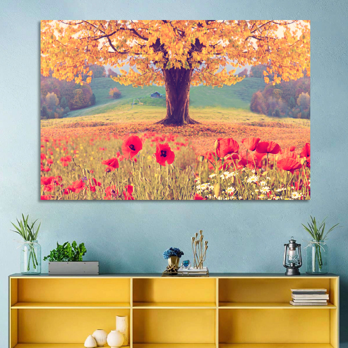 Autumn Tree and Poppy Field Wall Art