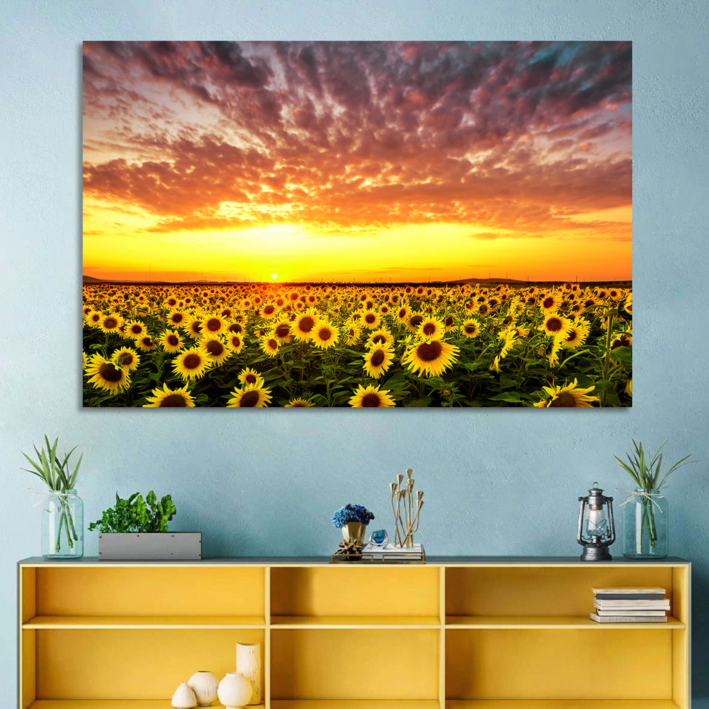 Golden Hour Sunflower Field Wall Art