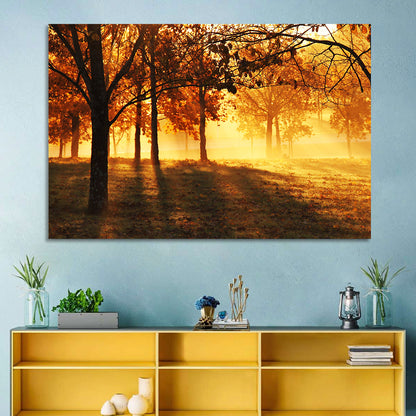 Autumn Sunbeams Through Fog Wall Art