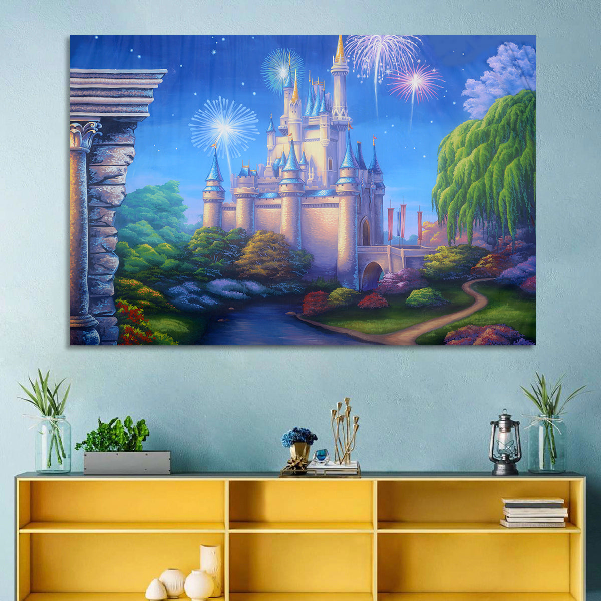 Cinderella Castle Fireworks Illustration Wall Art