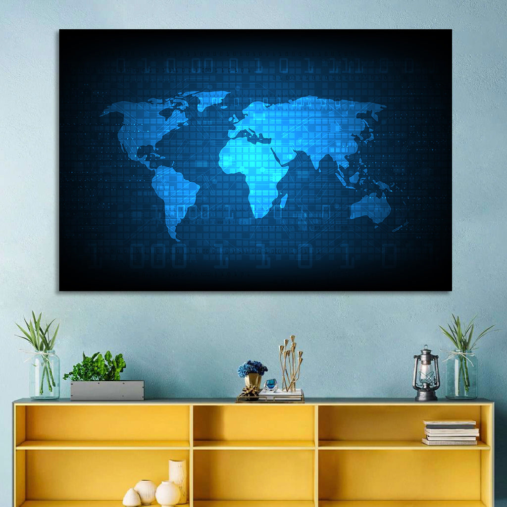 Binary Grid World Map Wall Art