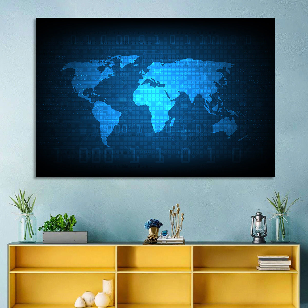 Binary Grid World Map Wall Art