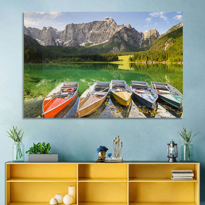 Five Boats at Lago Superiore Di Fusine Wall Art