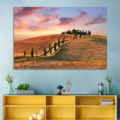 Tuscan Hilltop Road at Dusk Wall Art
