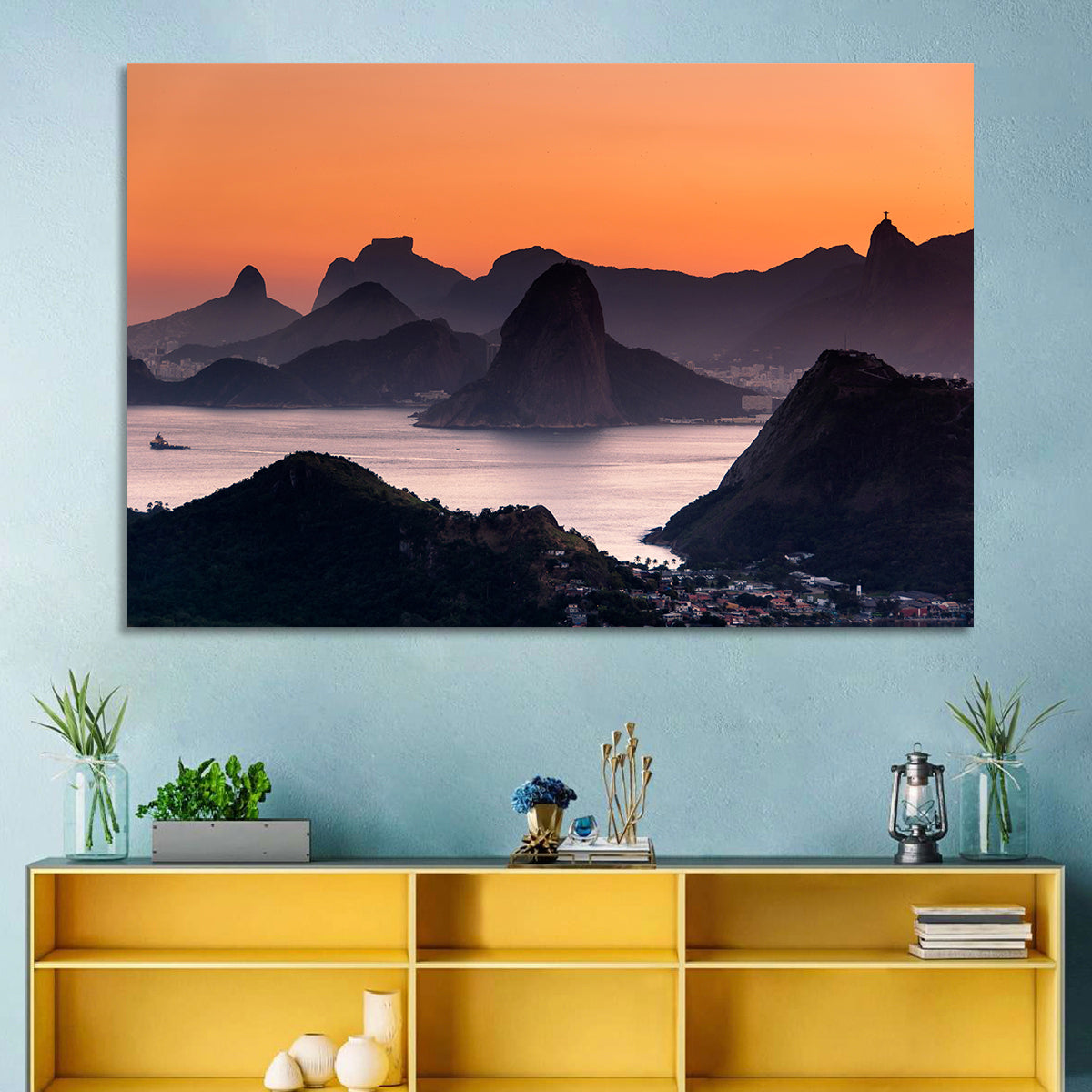 Sugarloaf and Corcovado at Sunset Wall Art in a room, landscape