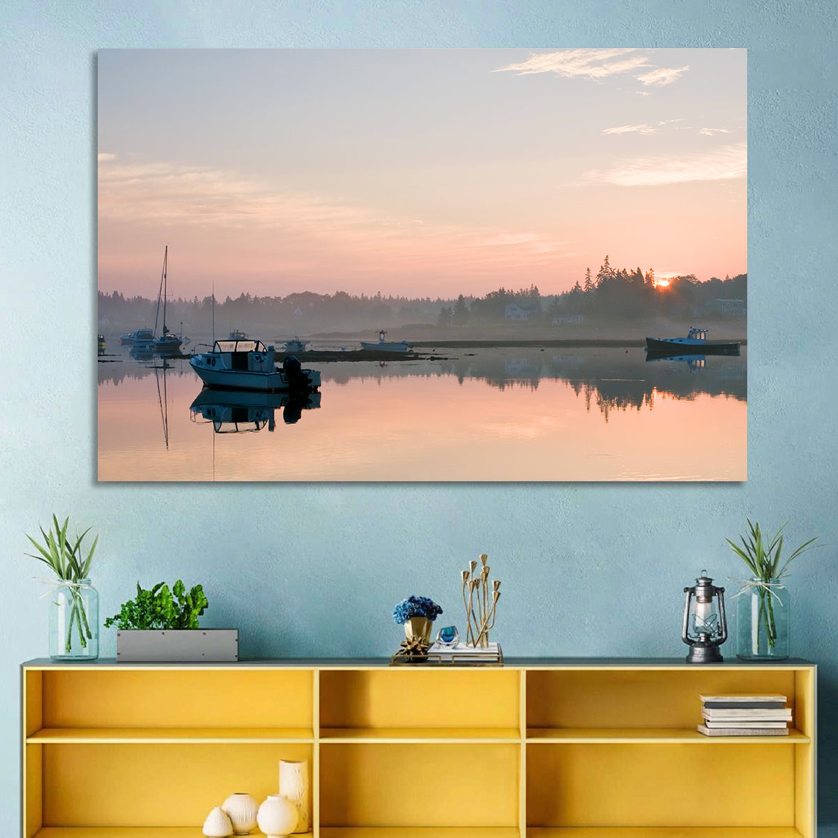Bass Harbor Sunrise Wall Art in a room, landscape