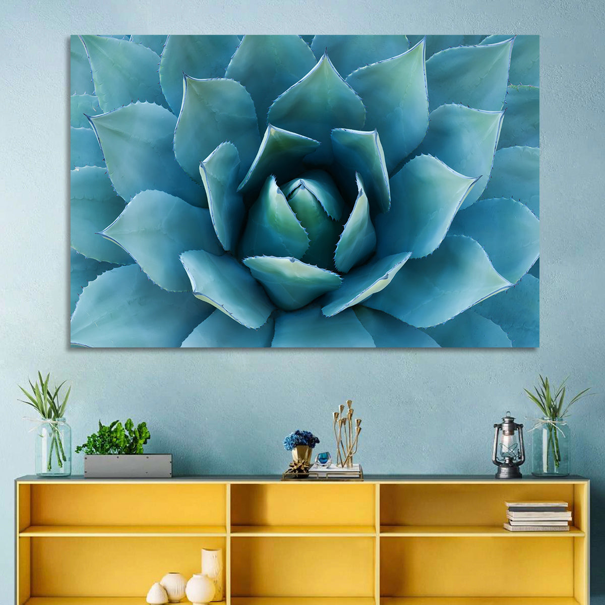 Spiral Agave Macro Wall Art in a room, landscape