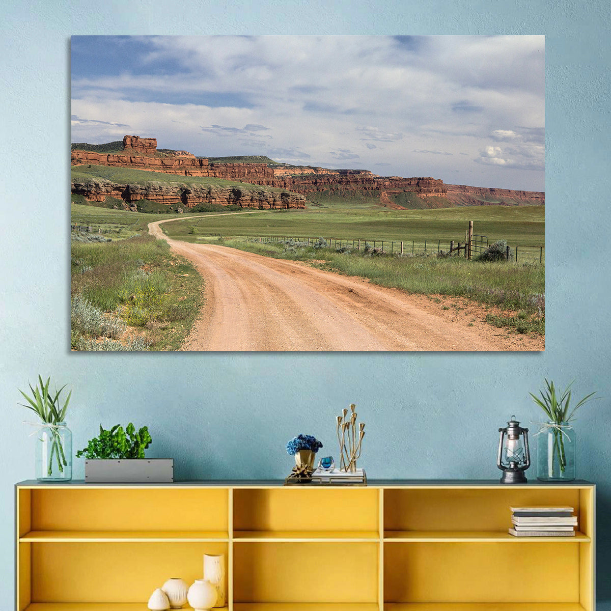 Kaycee Red Cliffs Wall Art in a room, landscape