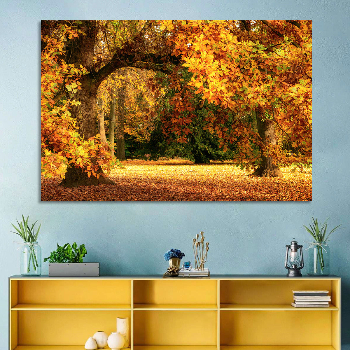 Autumn Park Oaks Wall Art in a room, landscape